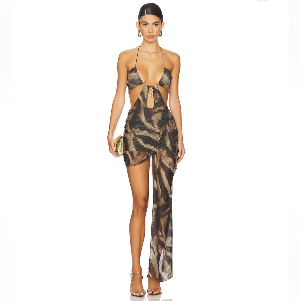 Jaded London Brown Tie-Dye Asymmetrical Cutout Mini Dress